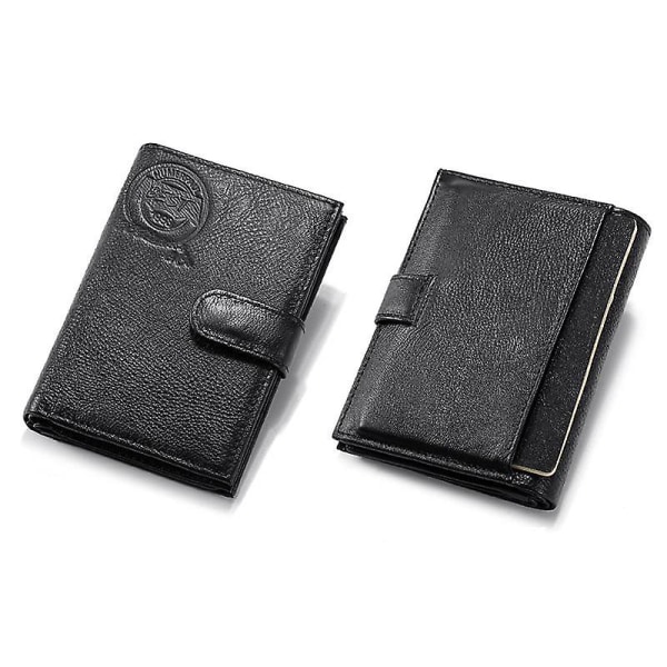 Myntväska Passhållare Kort plånbok Snap-knapp RFID-blockerande topplager Kohudskortväska Black