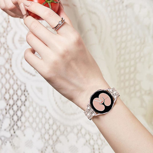 20mm ruostumattomasta teräksestä valmistettu korvaava ranneke Samsung Galaxy Watch3 41mm/Watch 42mm -kelloon, strassikoriste Pink  Gold