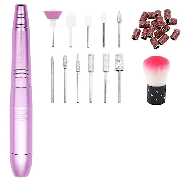 Elektrisk nagelborrmaskin-set, bärbar elektrisk nagelfilset för akrylgelnaglar, manikyrpedikyrverktyg med nagelborrbitar slipband Dus pink suit