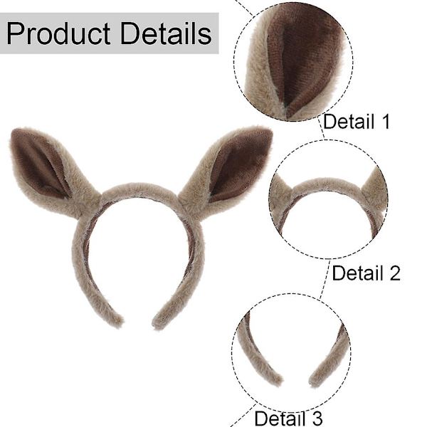 Myk Bunny Hest Esel Ører, One Size, Halloween Jul Dyrehodeplagg Kamel -brun Camel -brown