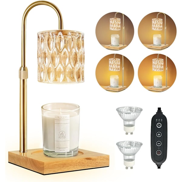 Lys Varmer Lampe, Voks Varmer Lampe med 2 Pærer, Timer & Lysdæmper 7-Niveauer, Kompatibel med Alle Glaslys, Lys Top Smeltning