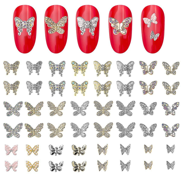 48 st 3d Butterfly Nail Charms Kristaller Diamanter Nail Gems Butterfly Strass För Naglar Dekor Sliver Guld 3d Butterfly Nail Smycken För Kvinnor Tjej