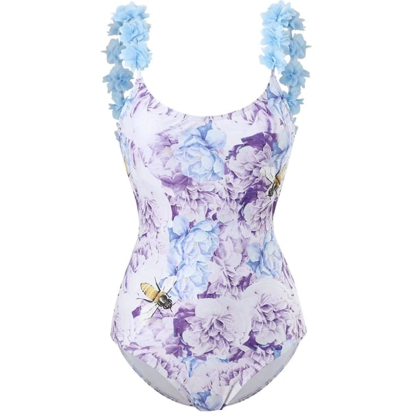 Eldel Badedrakt for Kvinner, Hel Badedrakt, Tettsittende Retro Trykk S 06 Blue