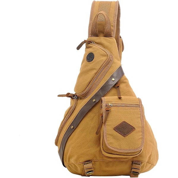 Retro Rintalaukku Miesten Naisten Reppu Sling Bag Kangas Olkalaukku Satchel Crossbody Laukku Liikematkoille Yliopistoon Kouluun Pyöräilyyn Retkeilyyn Matkustamiseen, khaki