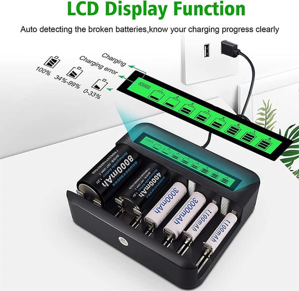 USB LCD Batterilader for AA AAA CD Ni-MH Ni-Cd Oppladbart Batteri