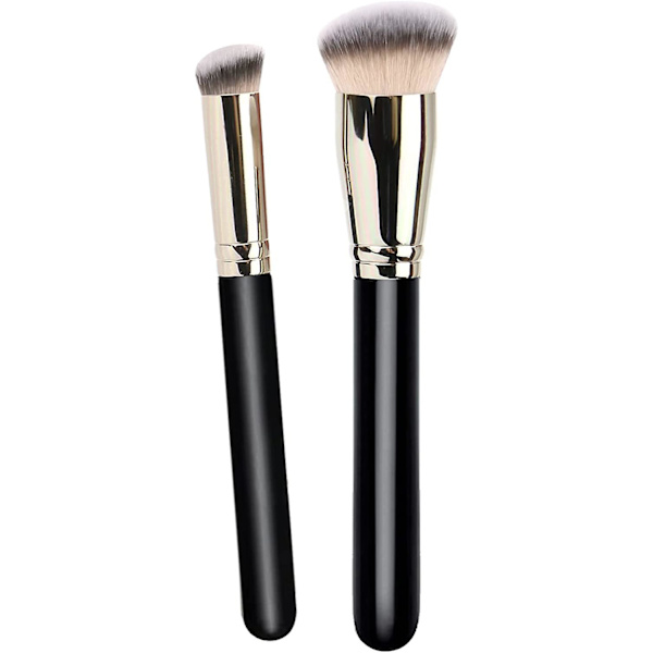 Makeup Børstesæt Med 1 Vinklet Rund Foundation Børste Og 1 Kabuki Flad Hoved Mini Vinklet