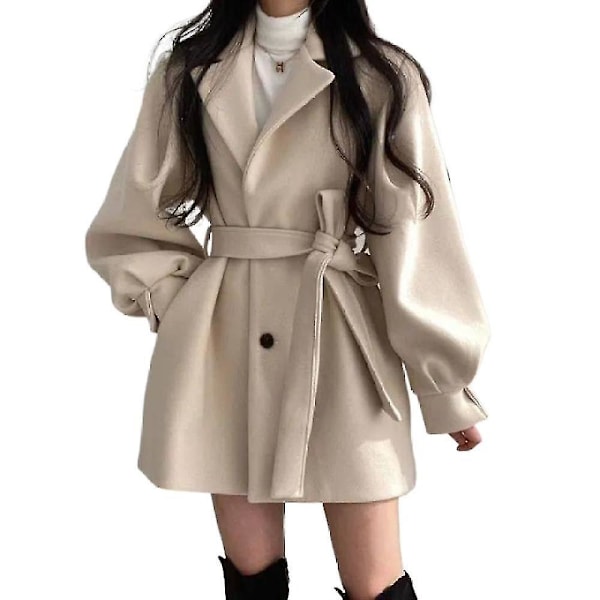 Dame Casual Trenchcoat Varm Overfrakke Vinter Lang Jakke Overtøj Apricot XL