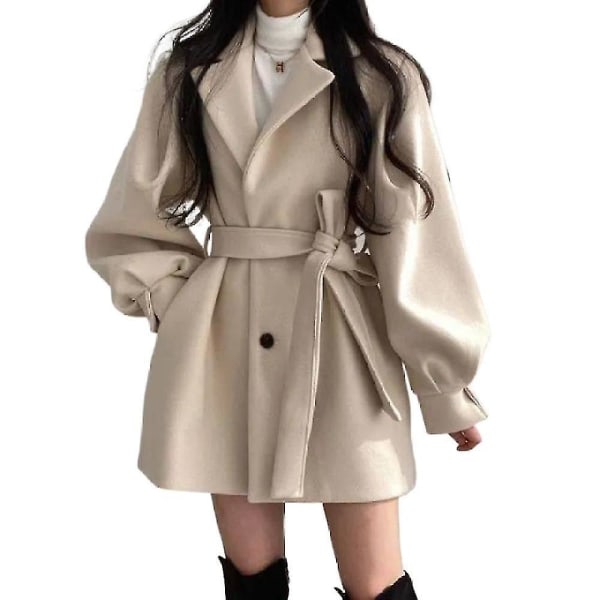 Kvinnors Casual Trenchcoat Varm Overcoat Vinter Lång Jacka Ytterkläder Apricot XL