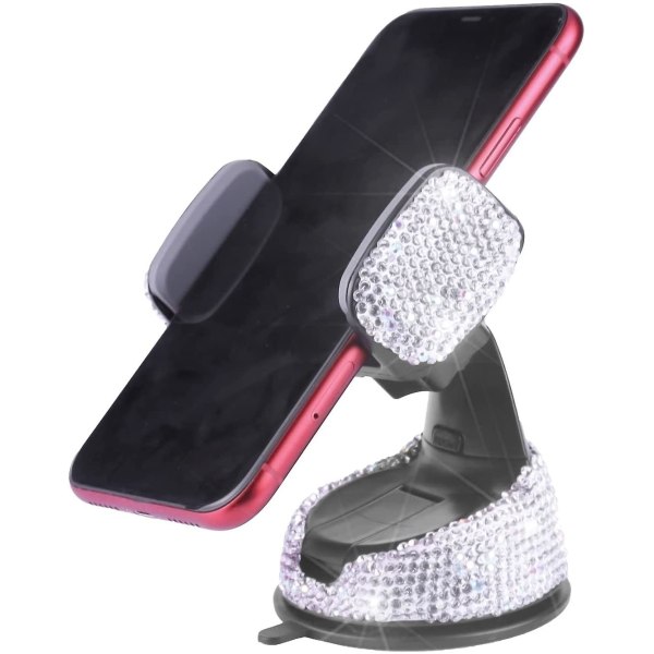 Universal Bling Mobilholder, 360-justerbart Bilfeste med Ekstra Luftventilbase, Krystallbilinteriørdekorasjon, For Frontrute, Dashbord