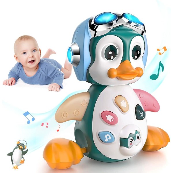 Musikleksak för barn 1 år gamla, krypande leksaker med musik och ljus, leksak för baby 6-12 månader, tidig pedagogisk leksak för pojkar och flickor,