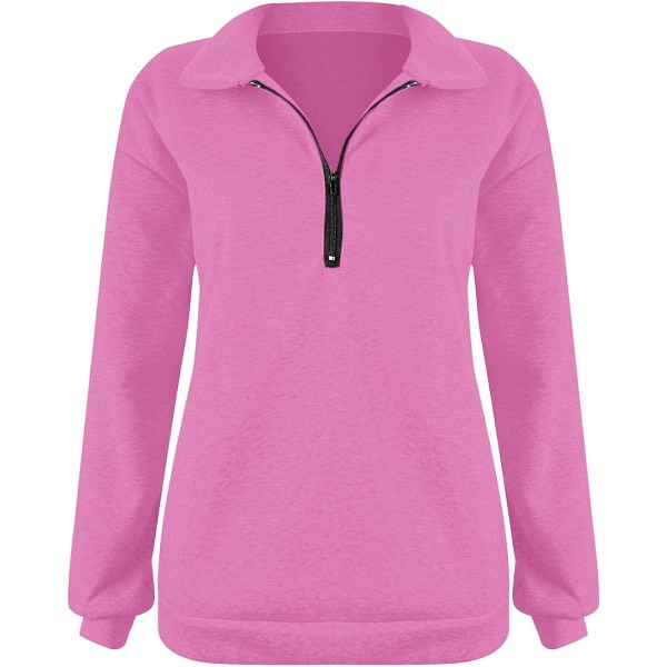 Dame Oversized Halvzip Trøje med Lange Ærmer - Efterårssweatshirt - Kvartzip Trendy Hoodie Outfits til Teenagere m0 pink Large