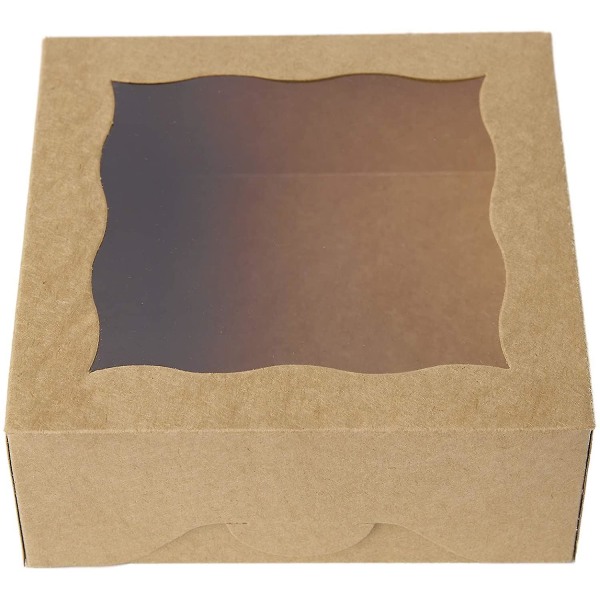 15 cm ruskeat leipomolaatikot PVC-ikkunalla piirakoille ja kekseille, pieni luonnonmukainen askartelupaperilaatikko 15x15x6,35 cm, 12 kpl pakkaus