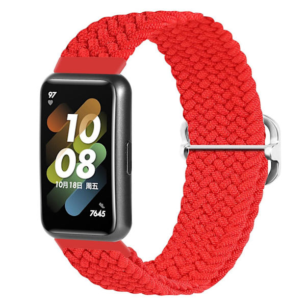 Flätat klockarmband för Huawei Band 7, ersättningsarmband med justerbart spänne Red