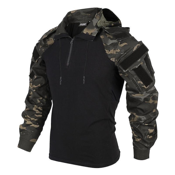 Män Tactical Shirt Us Camouflage Military Combat T-shirt Airsoft Paintball Camping Jakt Kläder Black L