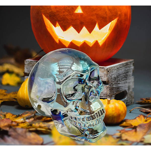 Krystal Kranie Hoved Statuer Klare Kranie Figurer K9 Glas Kranie Ædelsten Halloween Dekoration Gaver Til Kvinder Belægning Lyseblå 2.8\"