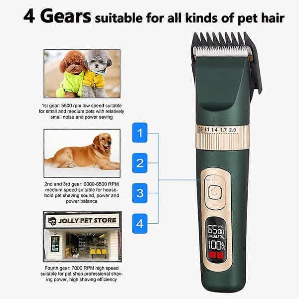 4-växlad intelligent digital display hundtrimmer Black