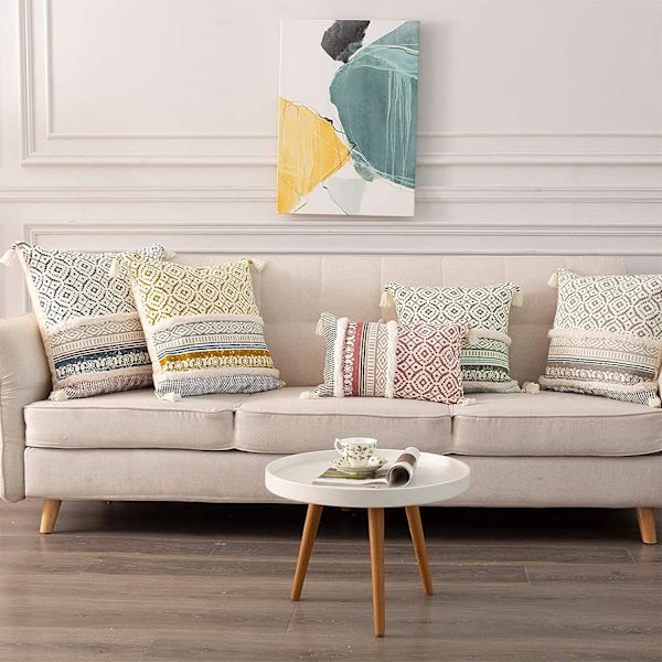 Boho Tuftade Dekorativa Kuddfodral för Soffa - Modernt Marockanskt Kuddfodral med Tofs, Sovrum Vardagsrum Bil Hotell, 18x18 Tum Blue