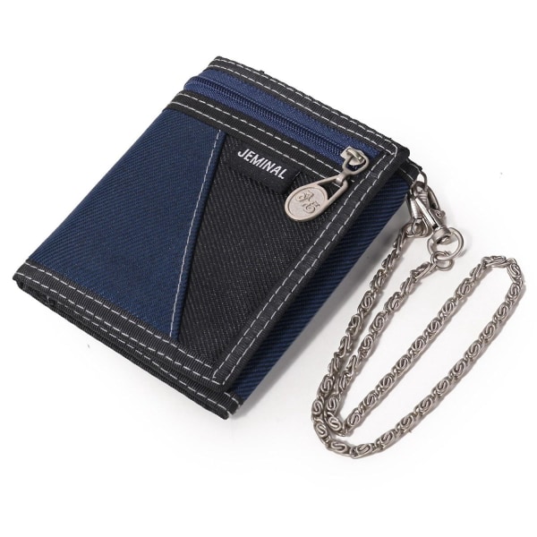 Vintage män trippelvikt plånbok Casual canvas handväska Kort pengahållare med rem Dark Blue