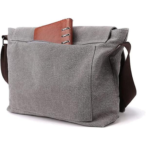 Herre Skuldertaske, simpel Canvas Messenger Taske Herre Skoletaske. Acsergery (sort) Gave