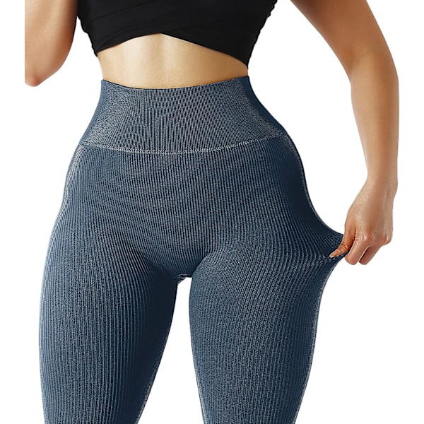 Ribbade högmidjade träningsleggings för Yetsye kvinnor yogabyxor kompressionsgymtights