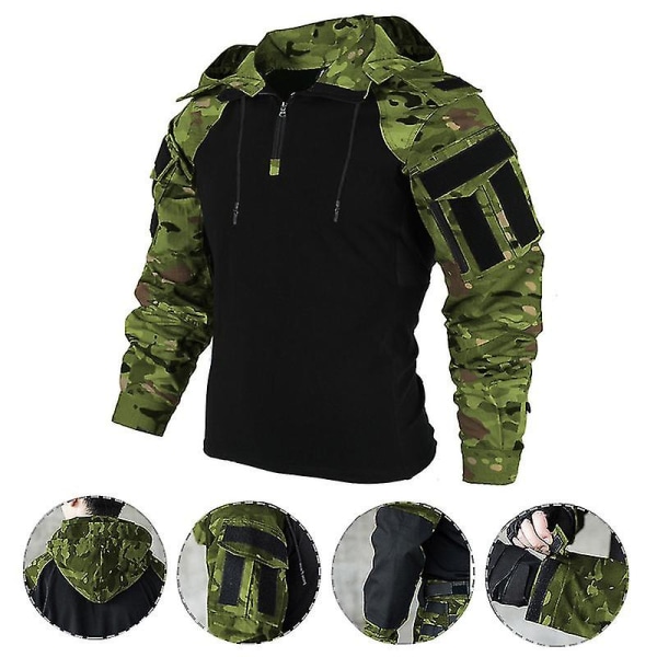 Taktisk skjorte for menn, US kamuflasje militær kamp t-skjorte Airsoft Paintball Camping Jakt Klær Green L