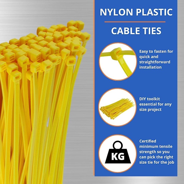 Små lilla kabelbinder, 100 mm x 2,5 mm, bulkpakke med 1000, 4\" Premium nylon Yellow 300mmx3.6mm