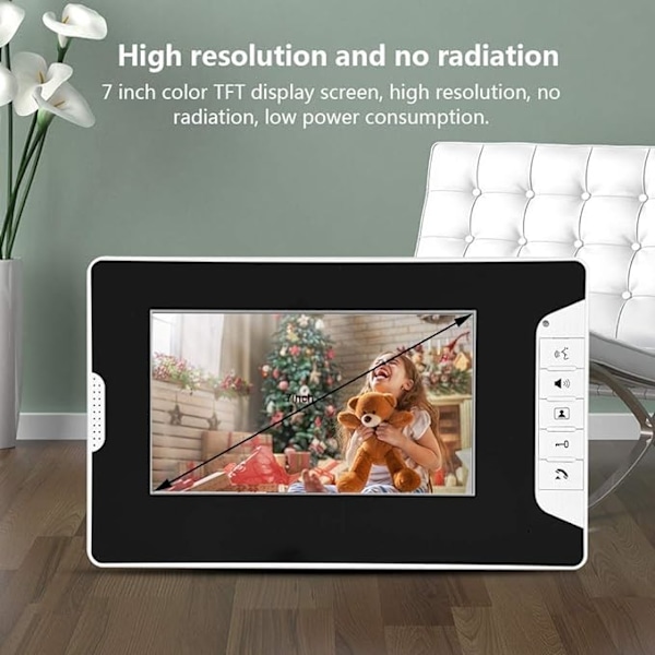 Video Dørklokke Sæt Dørklokke Intercom Sæt Smart Sikkerhedskamera System Hjemmebeskyttelsesenheder med 7-tommer TFT LCD Skærm Nat