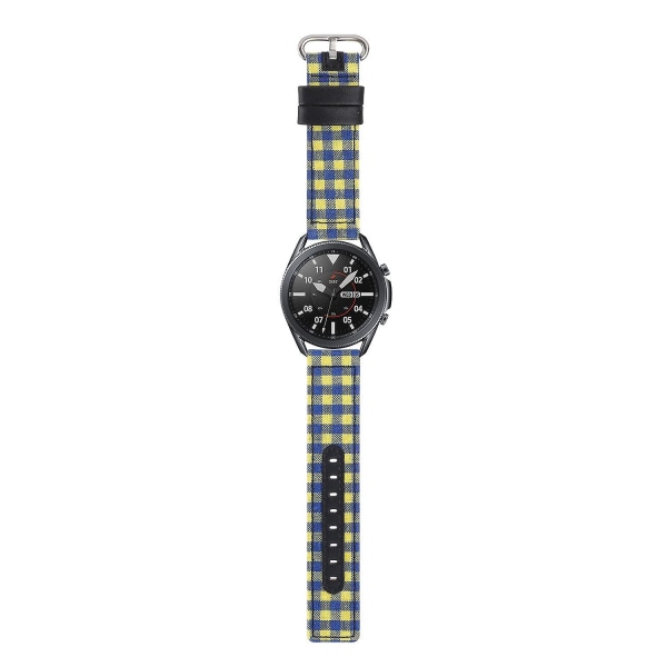 Nylon tyg läder klockarmband för Samsung Galaxy Watch 5 40mm/44mm /Watch 5 Pro 45mm, oval spänne Blue  Yellow Plaid