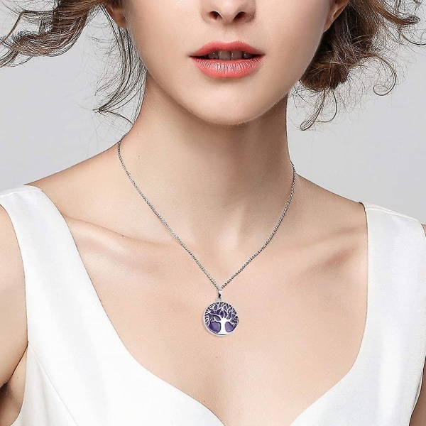 Ametist Crystal Healing Ädelstenar Halsband, Acsergery Silver Tree Of Life Clear Healing Gift