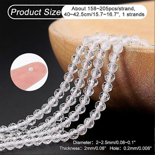 Cirka 158-205 st Facetterade Naturstenspärlor 2mm Kvartskristallpärlor Runda Ädelstenar Lösa Pärlor Distanspärlor för DIY-Hantverk Halsband Armband Smycken