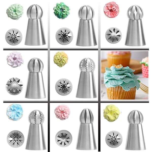 8 stk. Sprøyteposer i rustfritt stål, kake- og cupcake-dekorasjonssett, blomsterfrosting-tipper, DIY-sprøyteposer for kakedekorering (8 stk.)