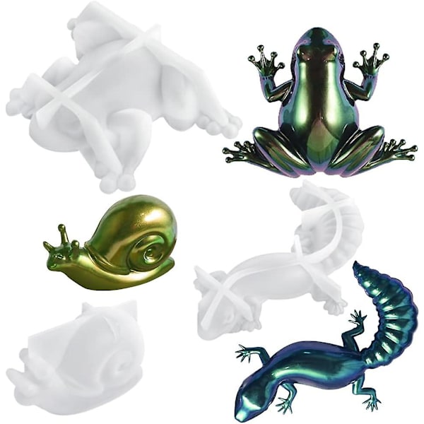 3 stk. Dyre Resinforme Silikone, 3D Epoxy Resinforme Livagtige Frø Firben Snegle Former Silikoneform, Til Væg Skrivebord, Skabsindretning