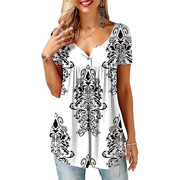 Damtröjor volang lös knapp upp tunika toppar för kvinnor White A XL