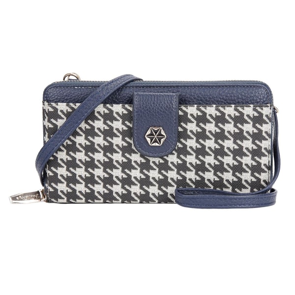 Kvinnor Houndstooth PU Läder Crossbody Väska Telefon Kort Hållare Enstaka Axelväska Dark Blue