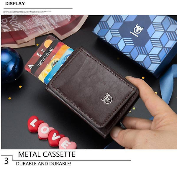 Toppskiktsläder plånbok för män Automatisk popup-metallkortfodral Blue