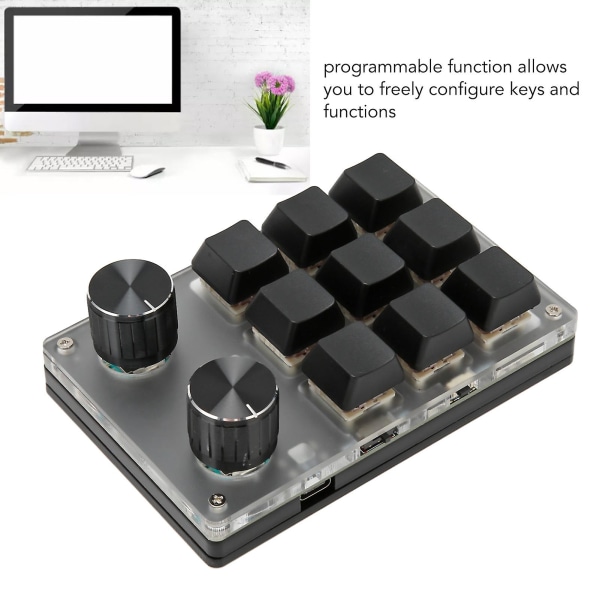 Mini tangentbord med rattknapp, röd brytare, dubbelt läge, plug and play, mekaniskt programmerbart tangentbord för spel, kontor, media, 9 tangenter med 2 rattar