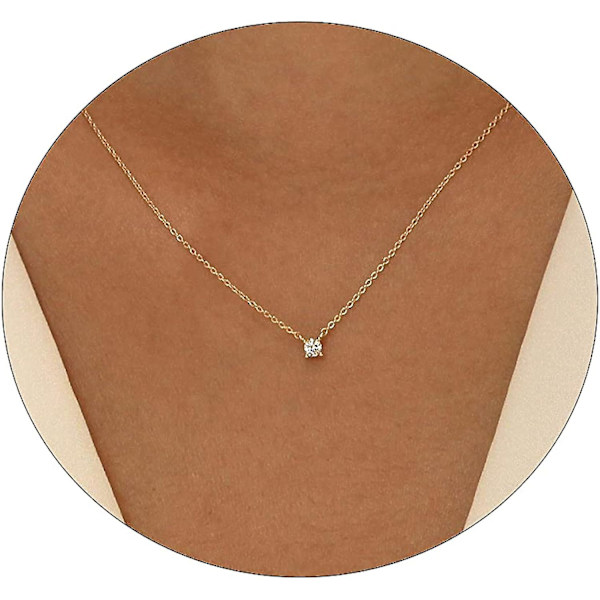 Cz Diamant Halsband för Kvinnor Delikat Skiktat Kubisk Zirkonia Solitaire Hänge Halsband Guldpläterat Vattendroppe Form Fyrkantig Smaragdgrön Cz Simulerad D