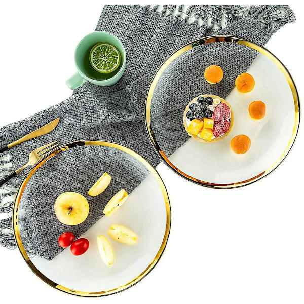 Glas Præsentationsfade Stort Serveringsfad Med Guldkant. Tallerken 26cm