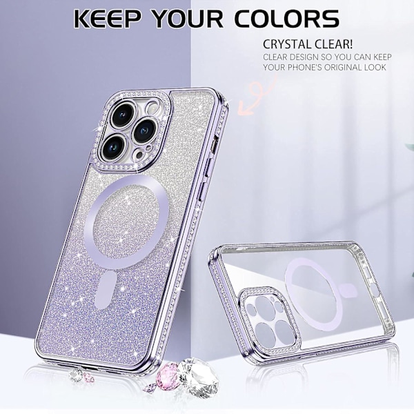 iPhone 14 Pro Skal 6,1 Tum Kompatibel med MagSafe Glitter Bling Diamant Dekoration Silikon Smalt Anti-Guling Skydd för Flickor Kvinnor, Gradient Spark