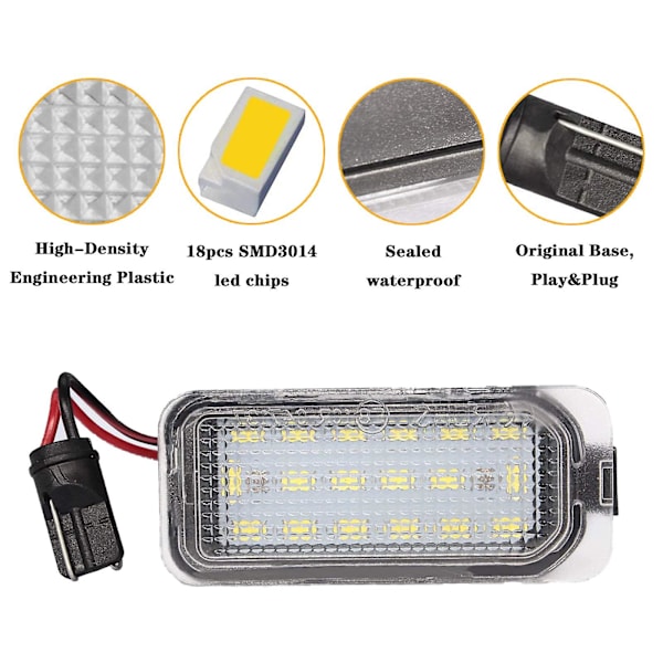 2 st Smd 18 LED-skyltbelysning, Nummerplåtsbelysning för F-ord Fiesta Focus C-max Mondeo Galaxy S-max Kuga J-aguar Xj Xf 542119
