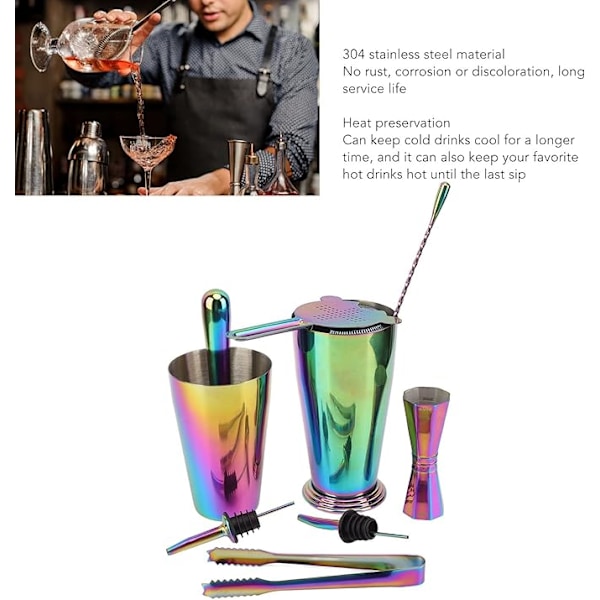 Shaker Sett Bartender Kit, 304 Rustfritt Stål Barsett Drinkmikser Sett med Alt Essensielt Bartilbehør: Martini Shaker, Jigger, Korker