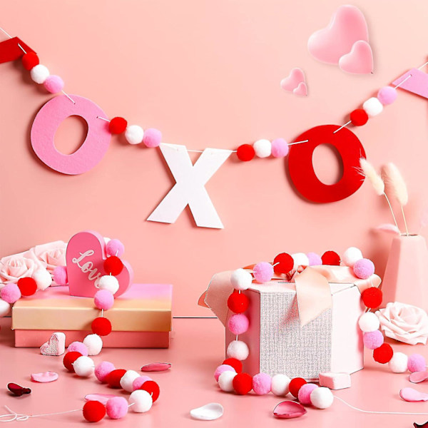 3 kpl Ystävänpäivä Garland Huopapallo Garland, 3m Pompom Garland Ystävänpäivä Koristeet Banneri Takka Huone Ystävänpäivä Ripustuskoriste