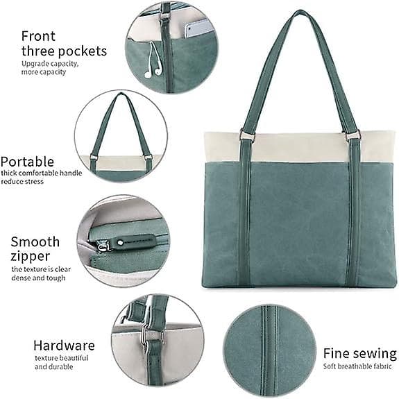 Datorväska för kvinnor, lätt patchwork canvas, 15,6 tum, tote-plånbok