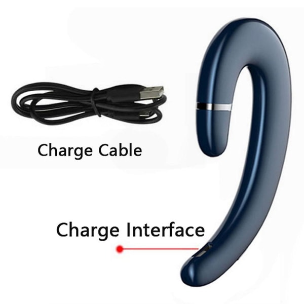 Ørekrog Bluetooth Trådløse Hovedtelefoner, ikke-øreprop headset med mikrofon, enkelt øre støjreducerende øretelefoner smertefri brug med ørepropper Blue