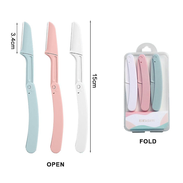 Kvinnors ögonbryns trimmer - återanvändbar ögonbryns trimmer, 3 st, vit rosa grön, 15 cm längd