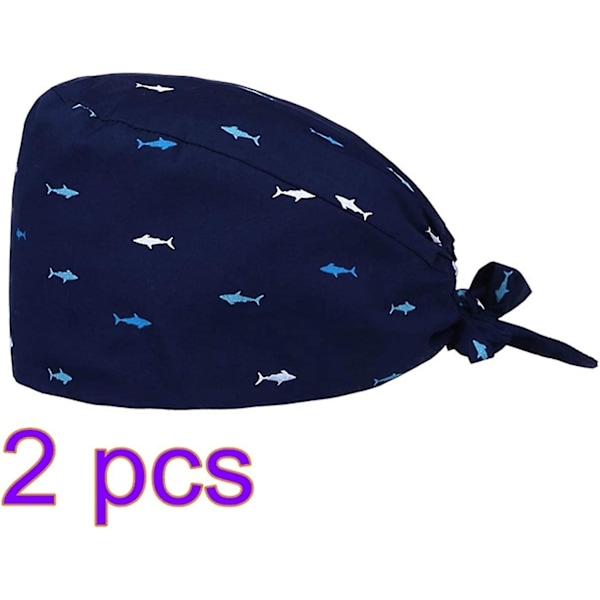 2 stk. Acsergery Kirurgisk Operationshue Absorberende Lægehue Bouffant Operationshue Bomulds Beanie Hue Fisk Gave
