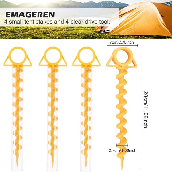 4-pack Tältpinnar Plast Skruvpinnar 30 cm Markförankring Orange Markförankring Skruvspikar Camping Tältpinnar