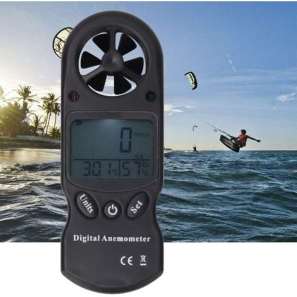 Digitalt Anemometer, 3-i-1 Bærbar Mini Multifunktionel Vindmåler Termometer Hygrometer til Drageflyvning, Sejlads, Paragliding