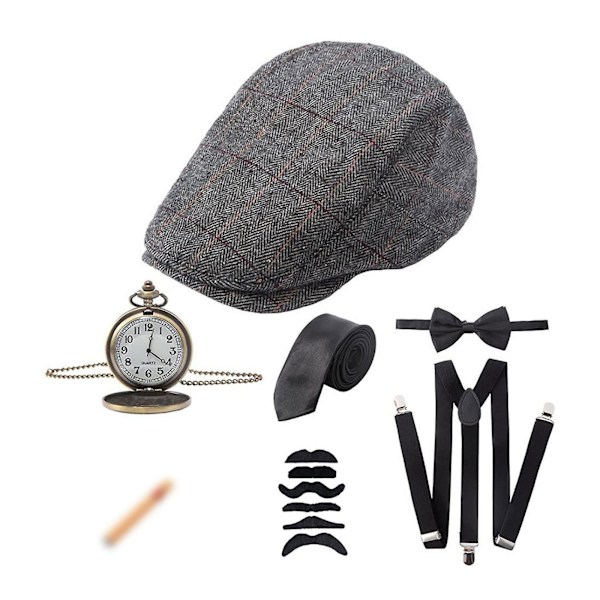 20 % alennus 1920-luvun miesten asusta Peaky Blinders Gatsby Panama -hattu henkselit rusetti grey