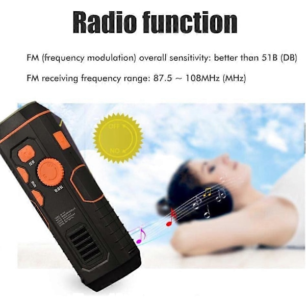 Mnsun Nödradio FM-radio med Uppladdningsbart Batteri Handvev Ficklampa med Vevradio och 3 LED-lampor Radioalarm för Resor Bärbar Camping